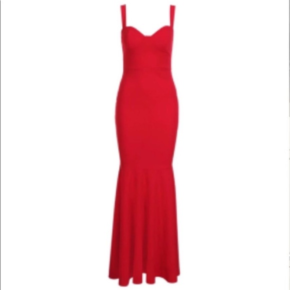 Fitted Fishtail Maxi Dress Red